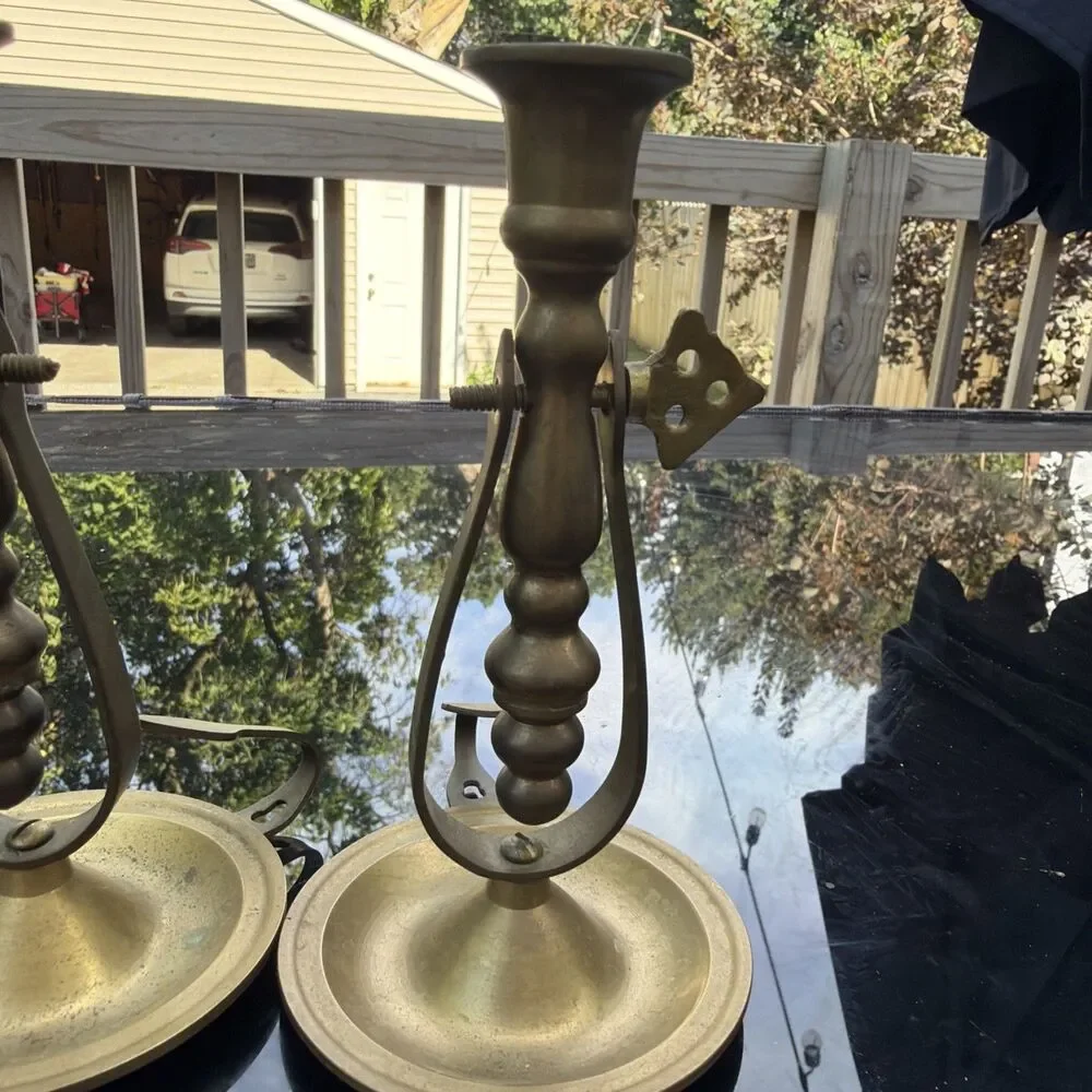 Vintage Pair 2 Brass Gimbal Swivel Nautical Ships Chamberstick Candle Holder 6”